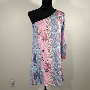 Andree One-Shoulder Floral Dress in Pink and Blue